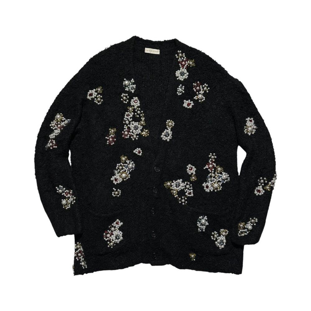 $3,100 Connexion Heavy Black Cardigan w/Jewels & Pearls Oversized Fit XL L - Picture 2 of 6